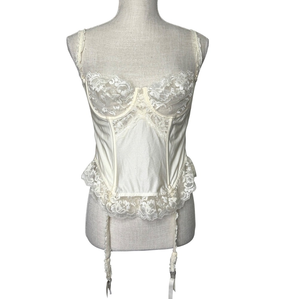 Vintage Lady Marlene Satin/Lace Corset Size 38 Cream Garter Straps